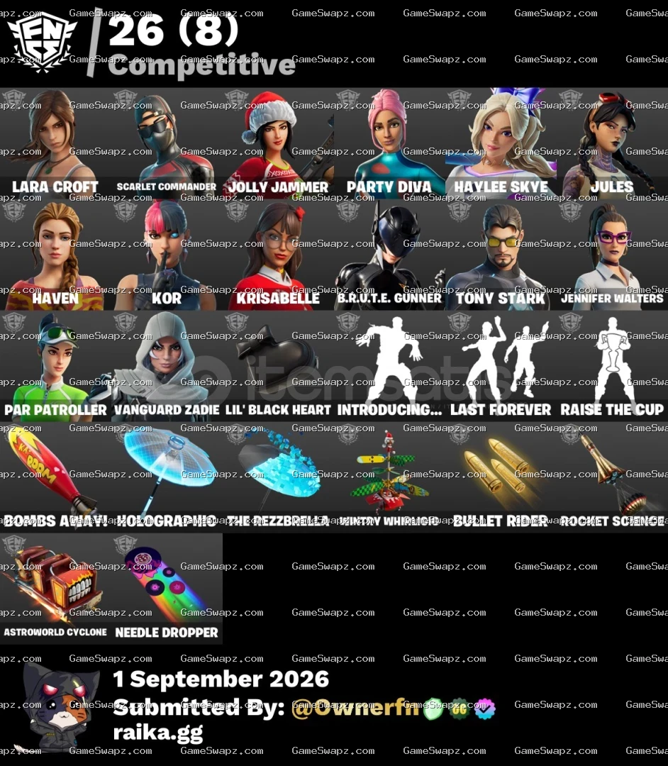 96 Skins, Lara Croft, Tony Stark, Founder's, Full Mail Access