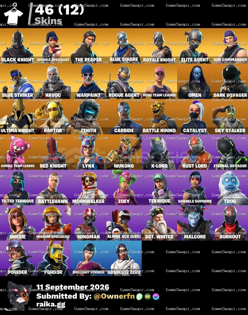 46 Skins, Black Knight, OG, Save the World, Lifetime Full Mail Access