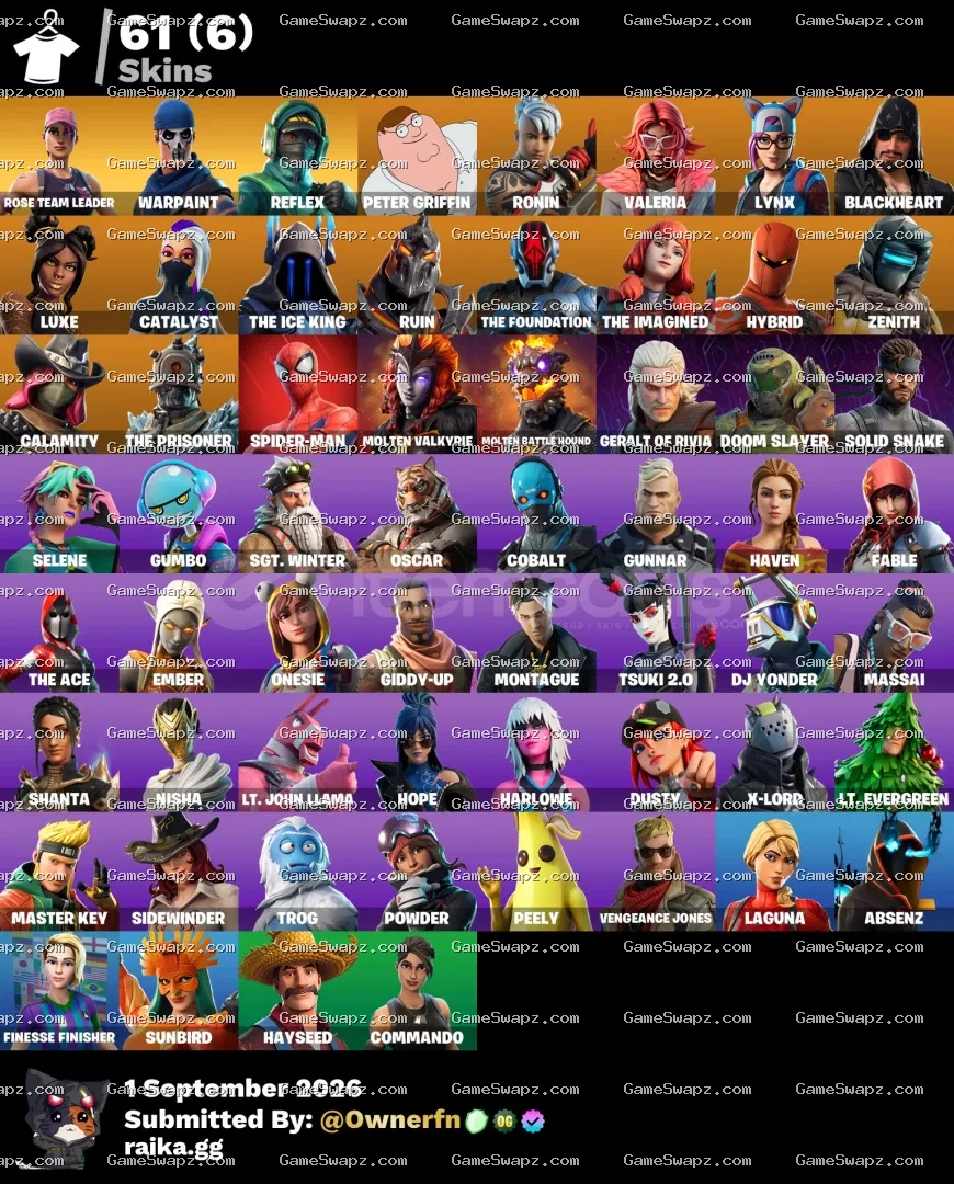 61 Skins, OG, Save the World, The Ice King, Lifetime Full Mail Access