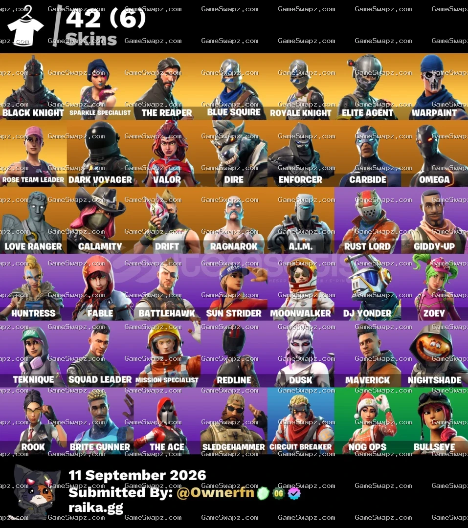 42 Skins, Black Knight, OG, Save the World, Lifetime Full Mail Access