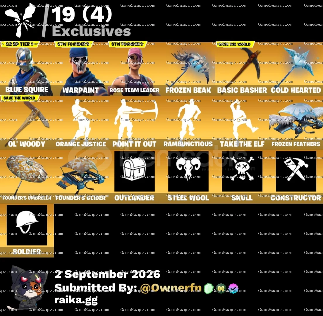 84 Skins, OG, Save the World, Blue Squire, Lifetime Full Mail Access