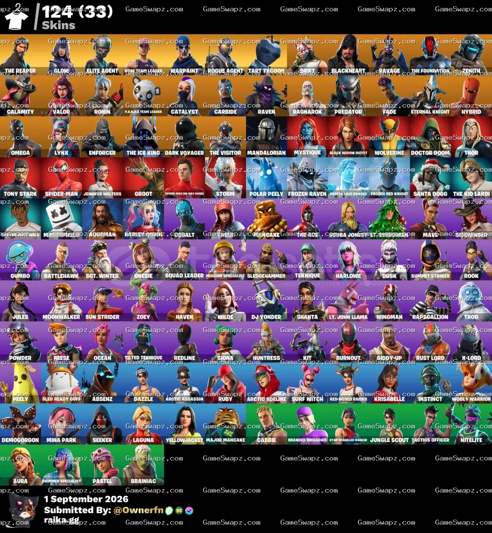 124 Skins, The Reaper, OG, Save the World, Lifetime Full Mail Access