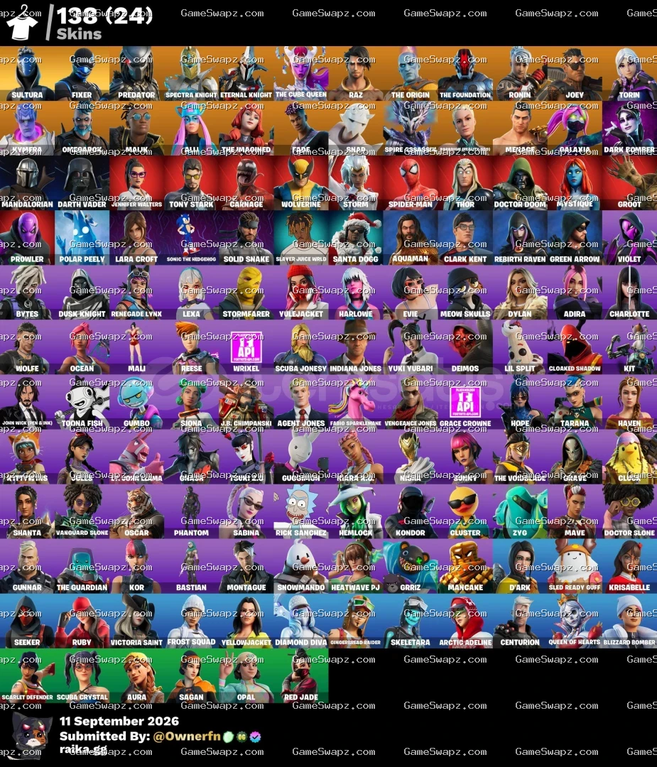 138 Skins, Lara Croft, Tony Stark, Lifetime Full Mail Access