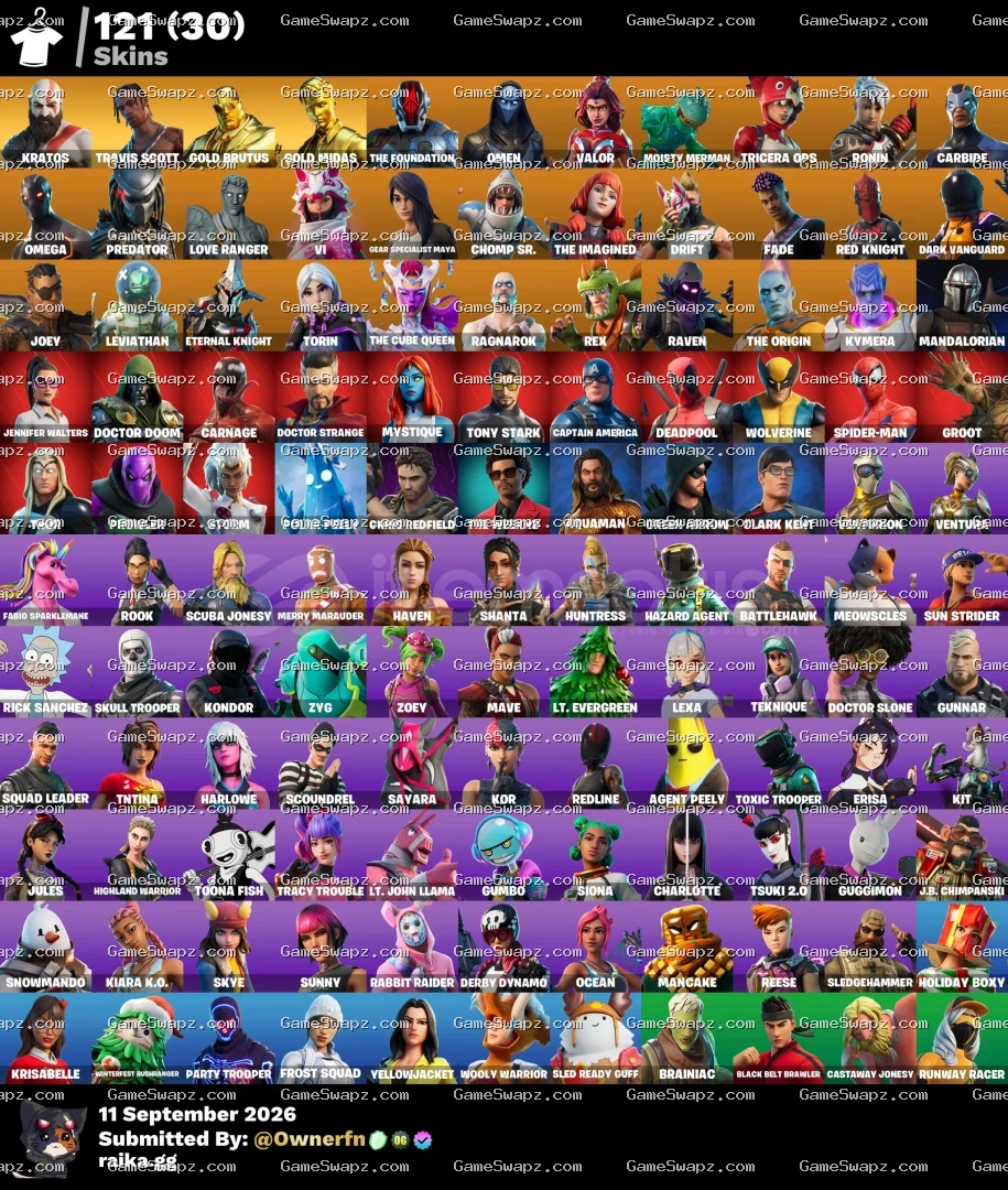 121 Skins, Travis Scott, Kratos, Lifetime Full Mail Access