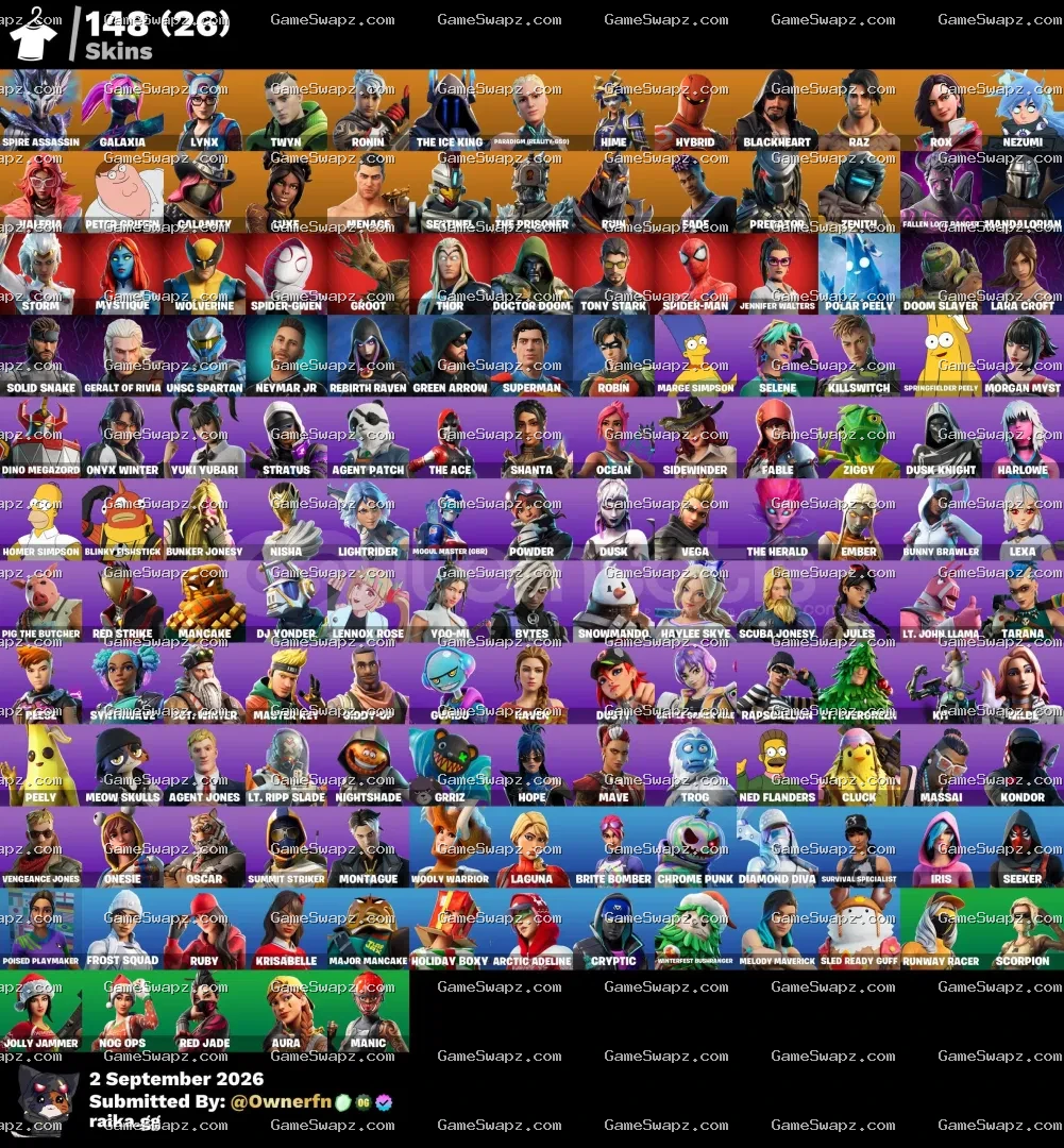 148 Skins, Lara Croft, Tony Stark, Lifetime Full Mail Access