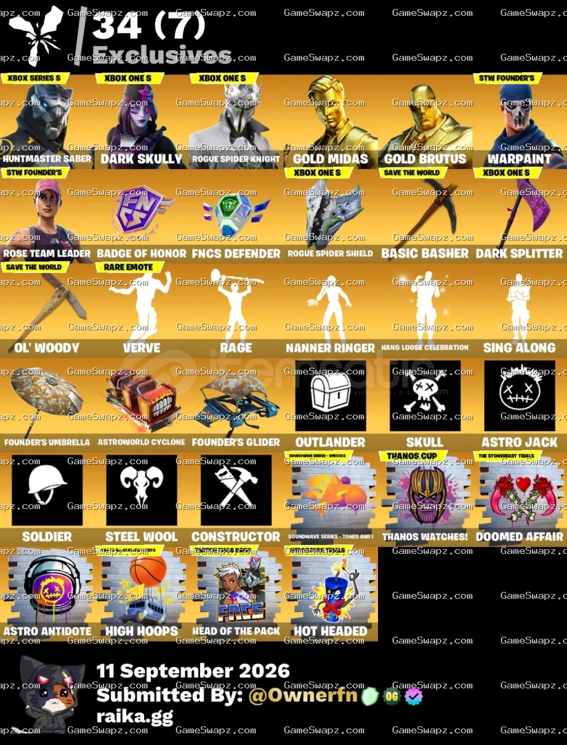 182 Skins, OG, Save the World, Rogue Spider, Lifetime Full Mail Access
