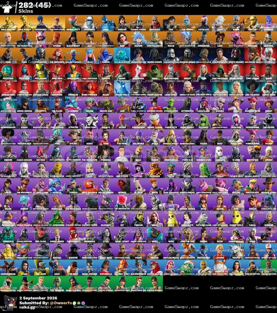 282 Skins, OG, Save the World, Lara Croft, Lifetime Full Mail Access