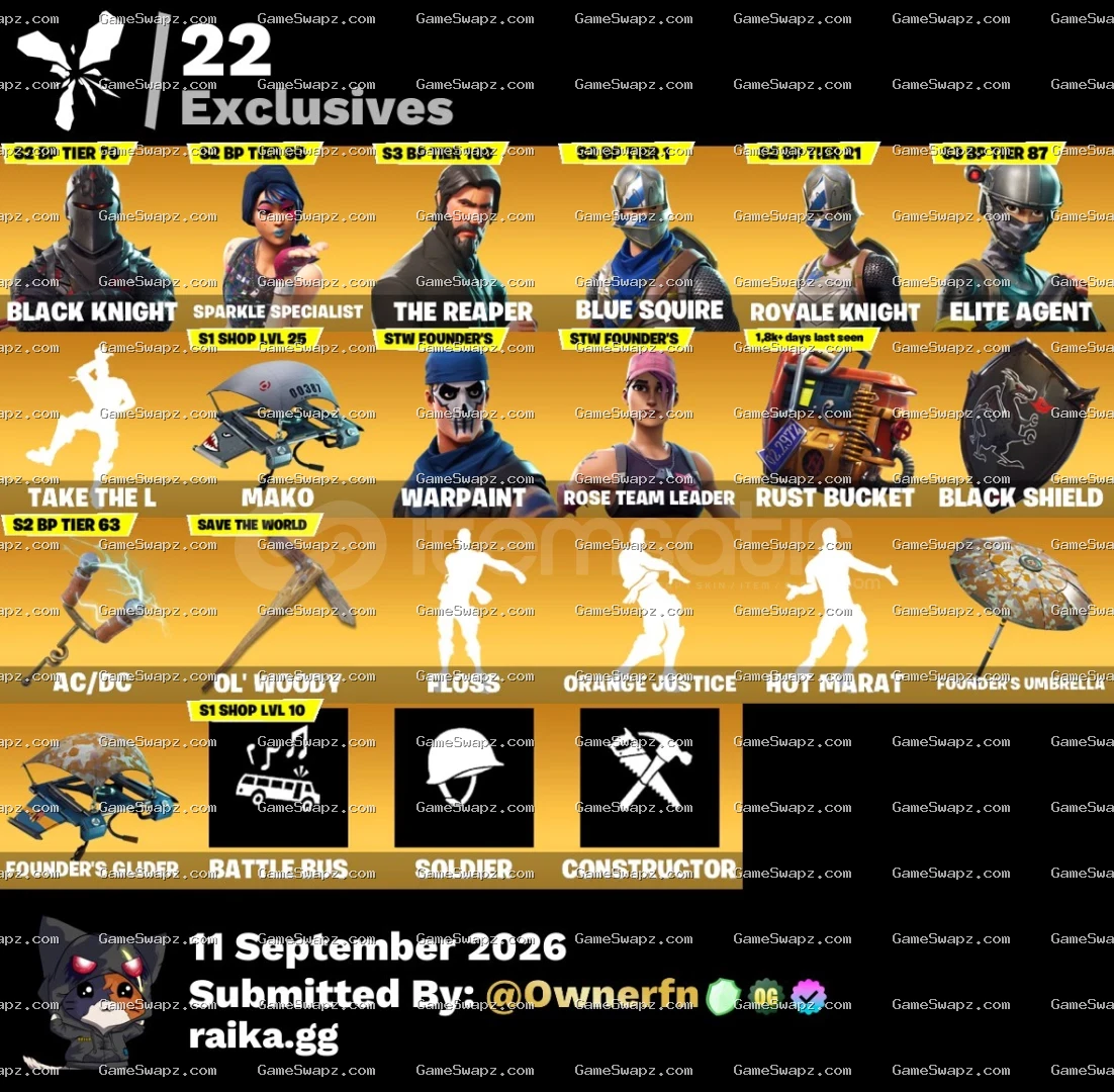 42 Skins, Black Knight, OG, Save the World, Lifetime Full Mail Access