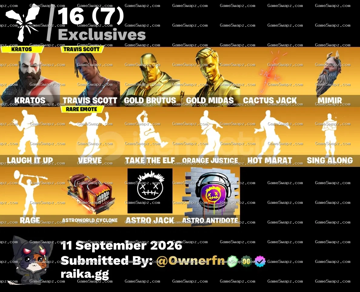 121 Skins, Travis Scott, Kratos, Lifetime Full Mail Access