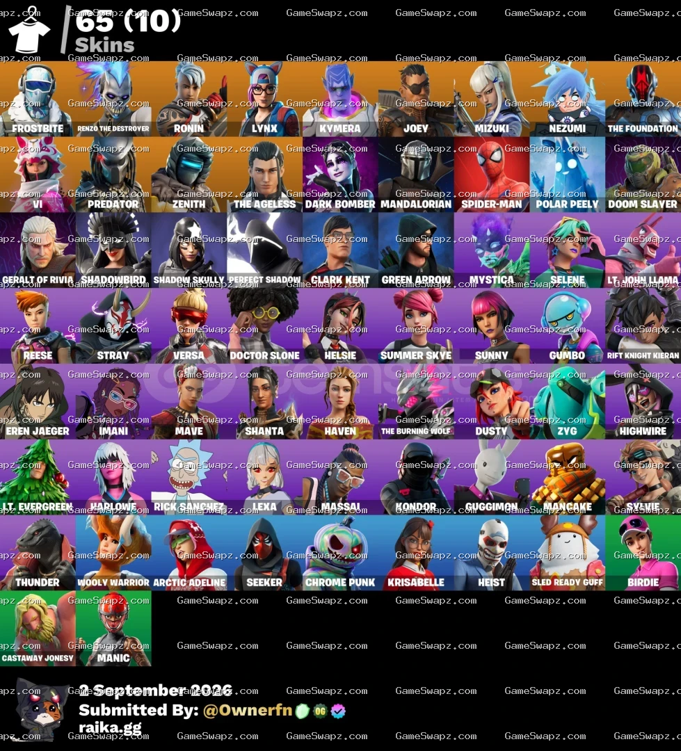 65 Skins, Tryhard, Many Shop Items and Emotes, Lifetime Full Mail Access