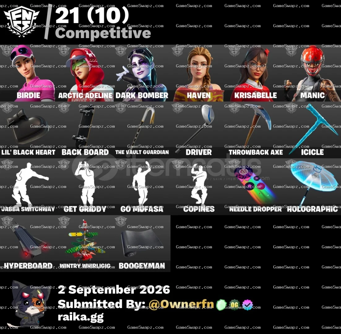 65 Skins, Tryhard, Many Shop Items and Emotes, Lifetime Full Mail Access