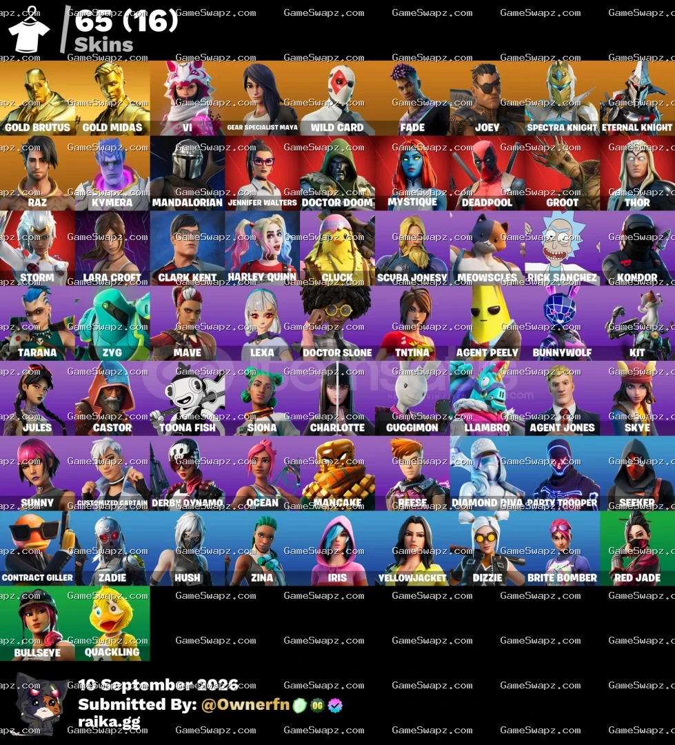 65 Skins, Gold Midas, Lara Croft, Lifetime Full Mail Access