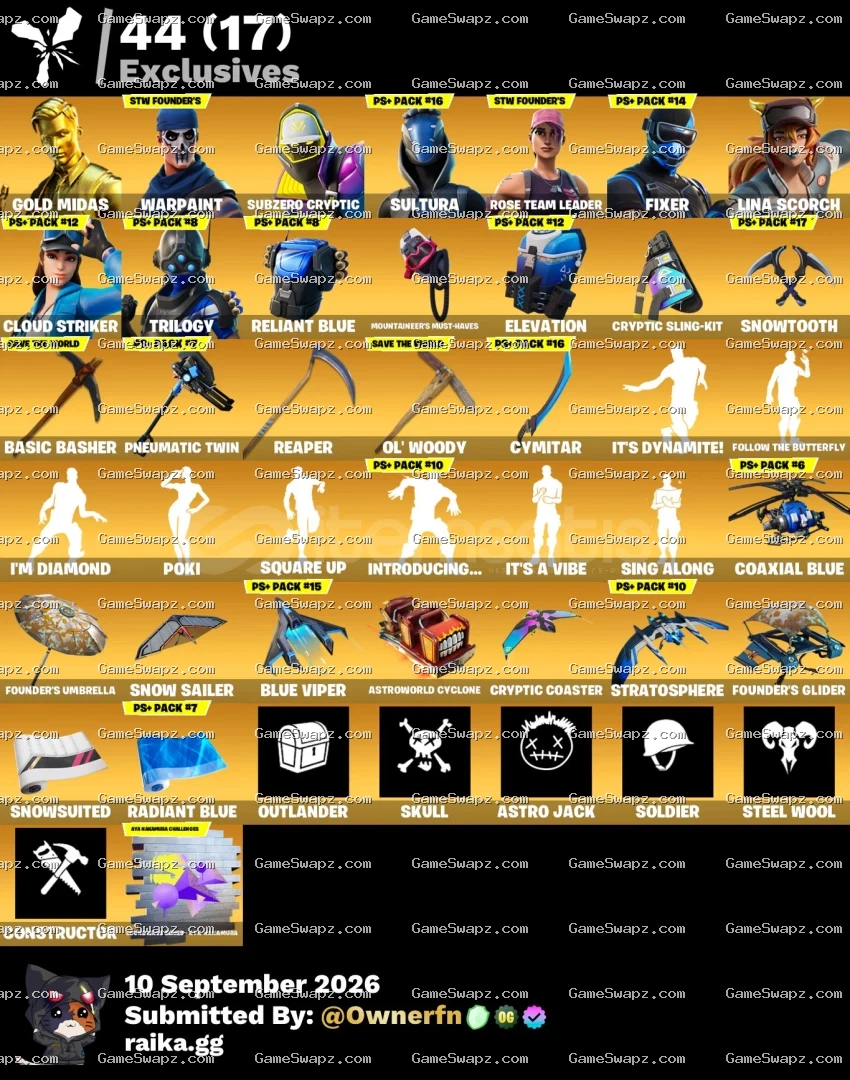 227 Skins, OG, Save the World, Gold Midas, Lifetime Full Mail Access