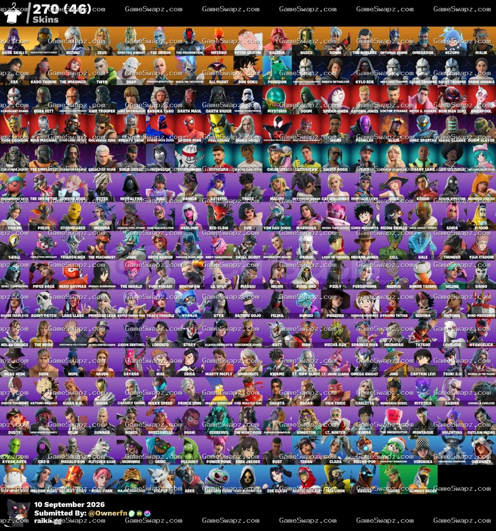 270 Skins, Dark Skully, Lots of Emotes, Lifetime Full Mail Access