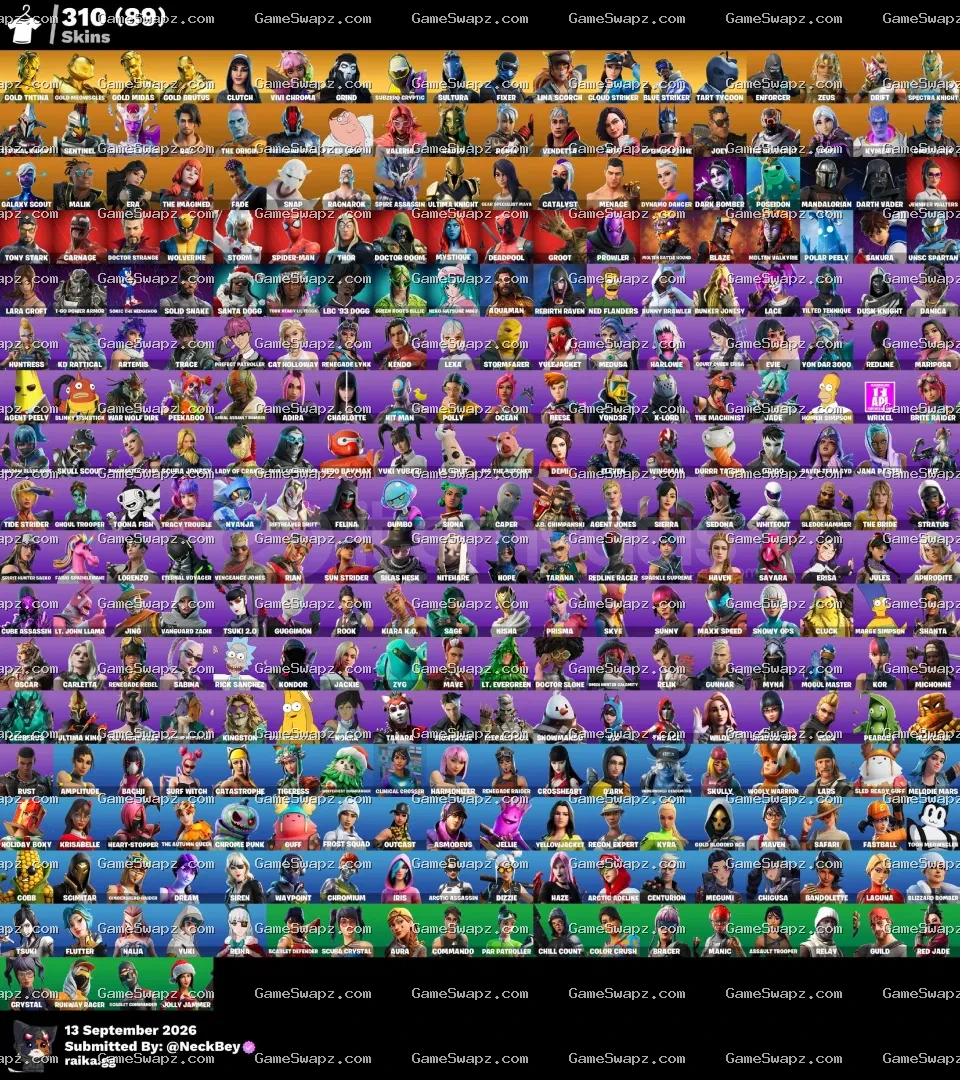 310 Skins, Leviathan, Gold Midas, 356 Emotes Account