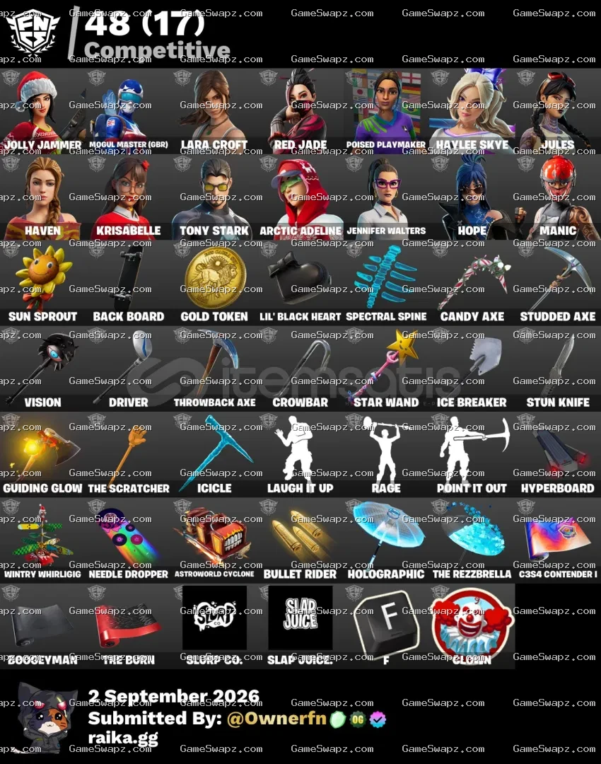 148 Skins, Lara Croft, Tony Stark, Lifetime Full Mail Access