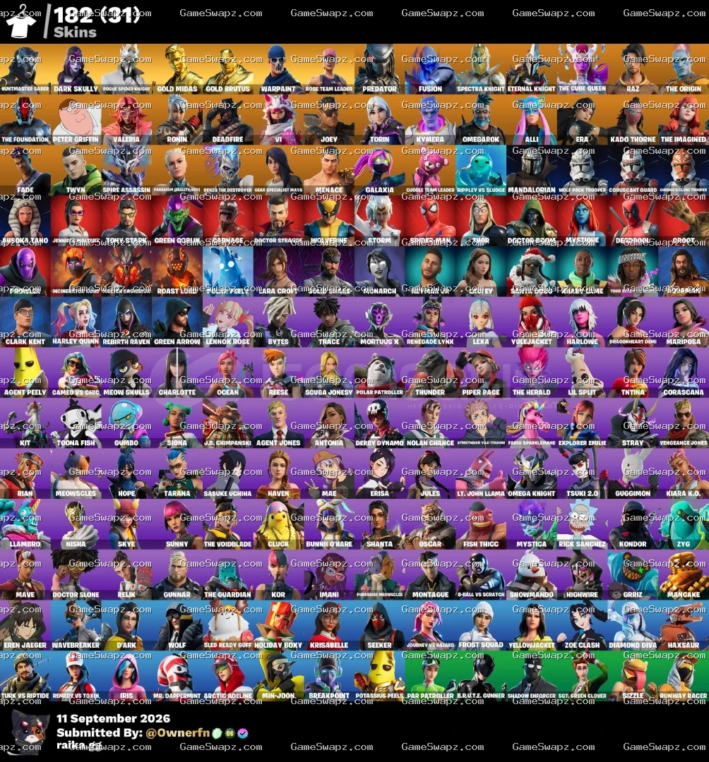 182 Skins, OG, Save the World, Rogue Spider, Lifetime Full Mail Access