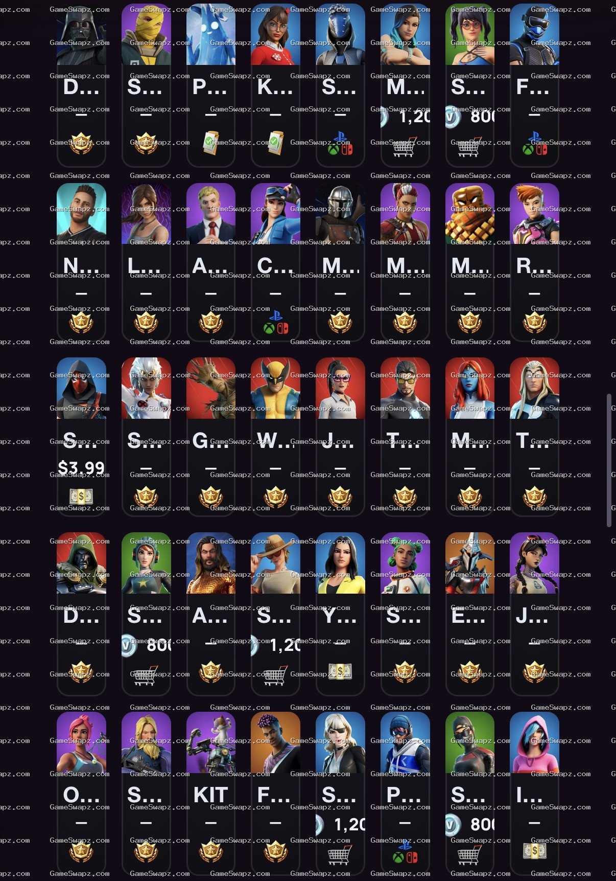 Fornite 156 skins from season 5 chapter 1