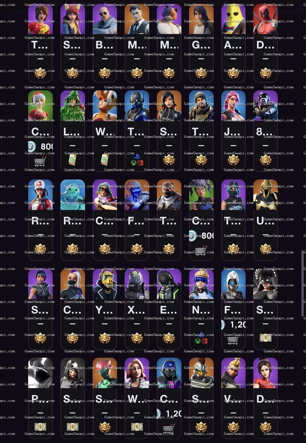 Fornite 156 skins from season 5 chapter 1