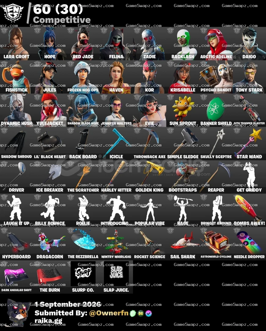 218 Skins, OG, Save the World, Lara Croft, Lifetime Full Mail Access