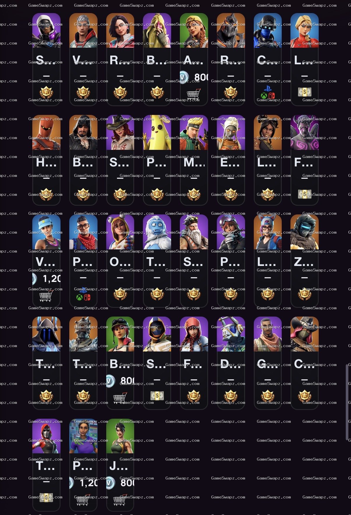 Fornite 156 skins from season 5 chapter 1