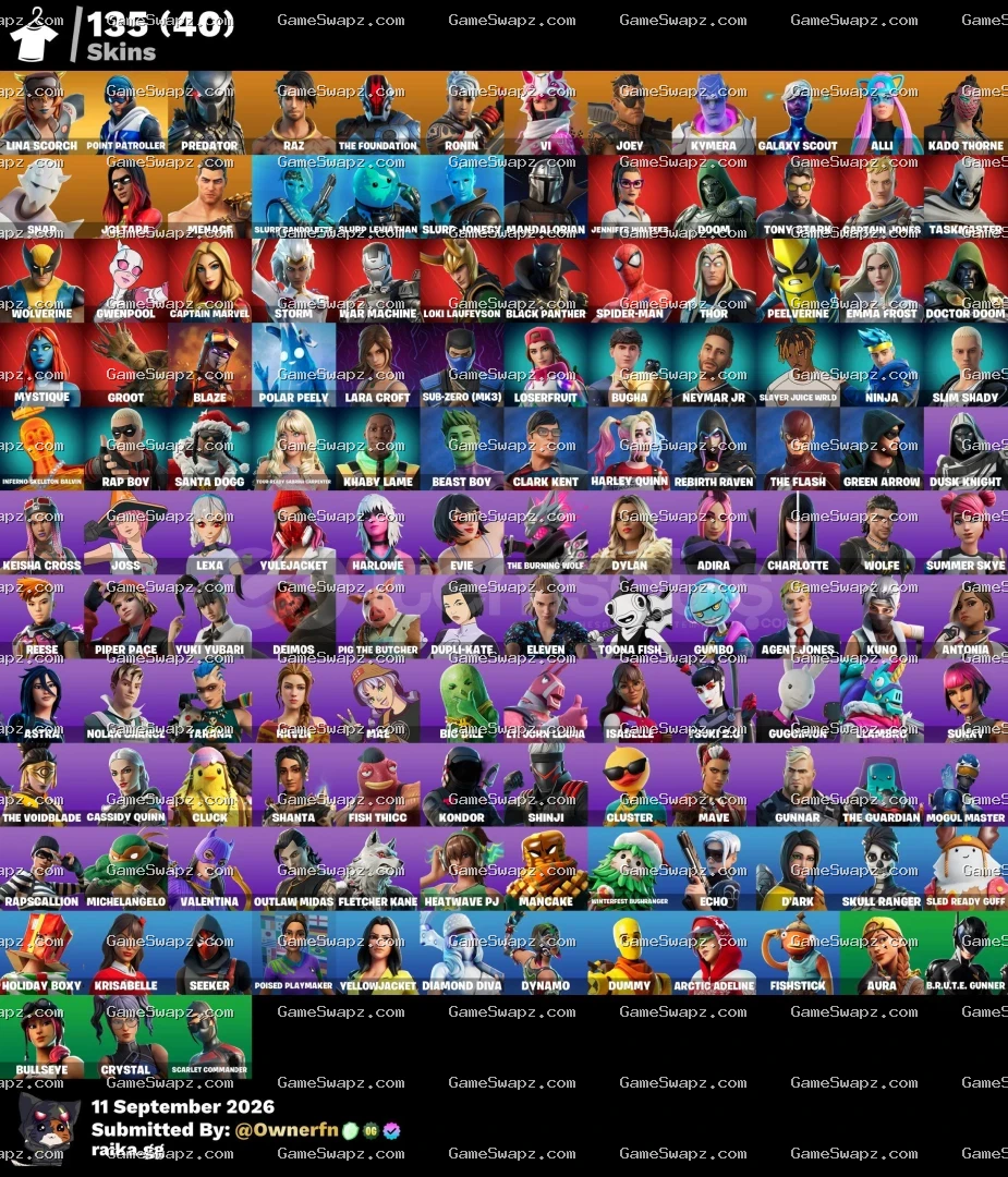 135 Skins, 40 Shop Items, Lara Croft, Lifetime Full Mail Access