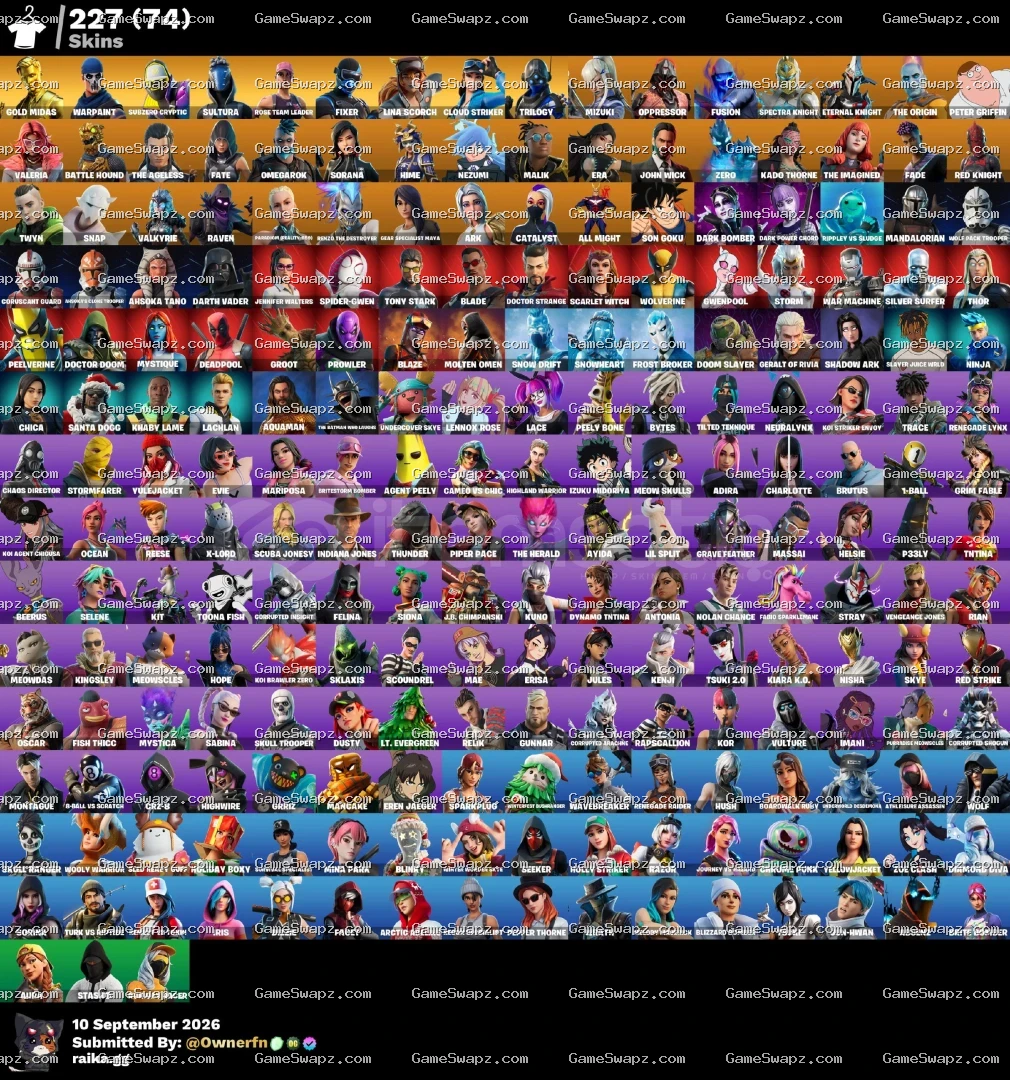 227 Skins, OG, Save the World, Gold Midas, Lifetime Full Mail Access