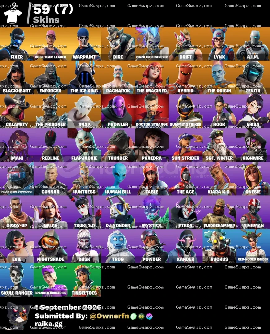 59 Skins, OG, Save the World, The Ice King, Lifetime Full Mail Access