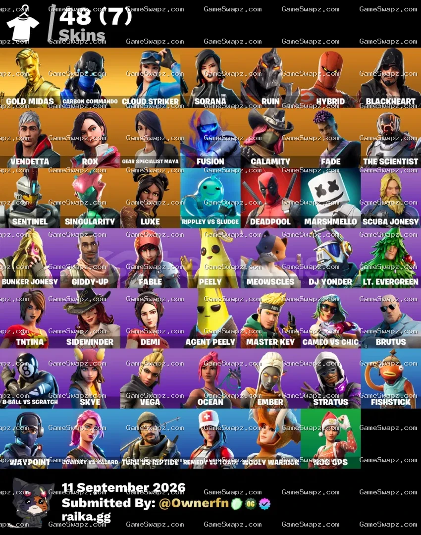 48 Skins, Gold Midas, Deadpool, Lifetime Full Mail Access