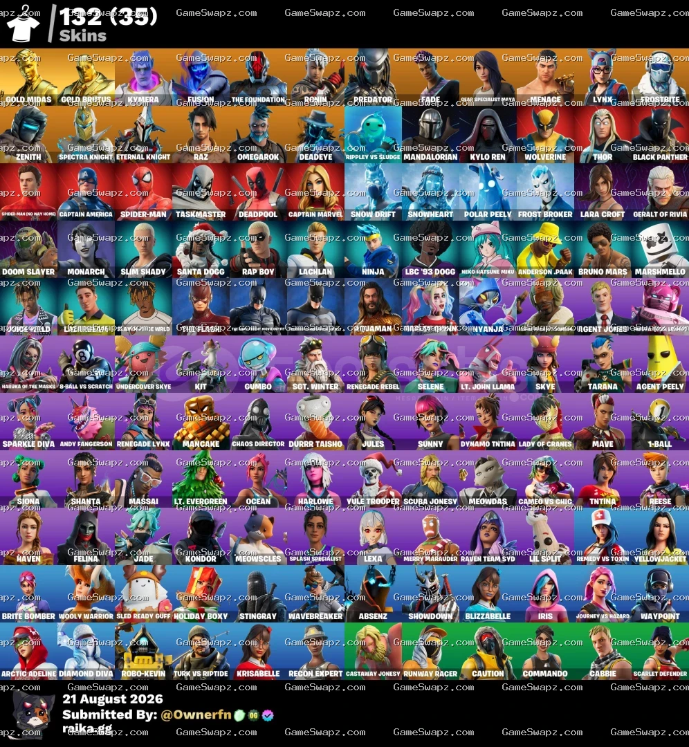 132 Skins, Full Mail Access, Tryhard Gold Midas