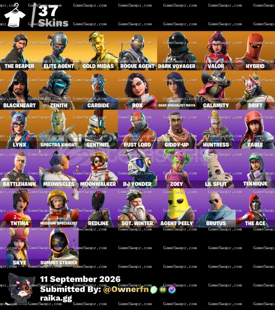 37 Skins, The Reaper, Gold Midas, Founder's, Full Mail Access