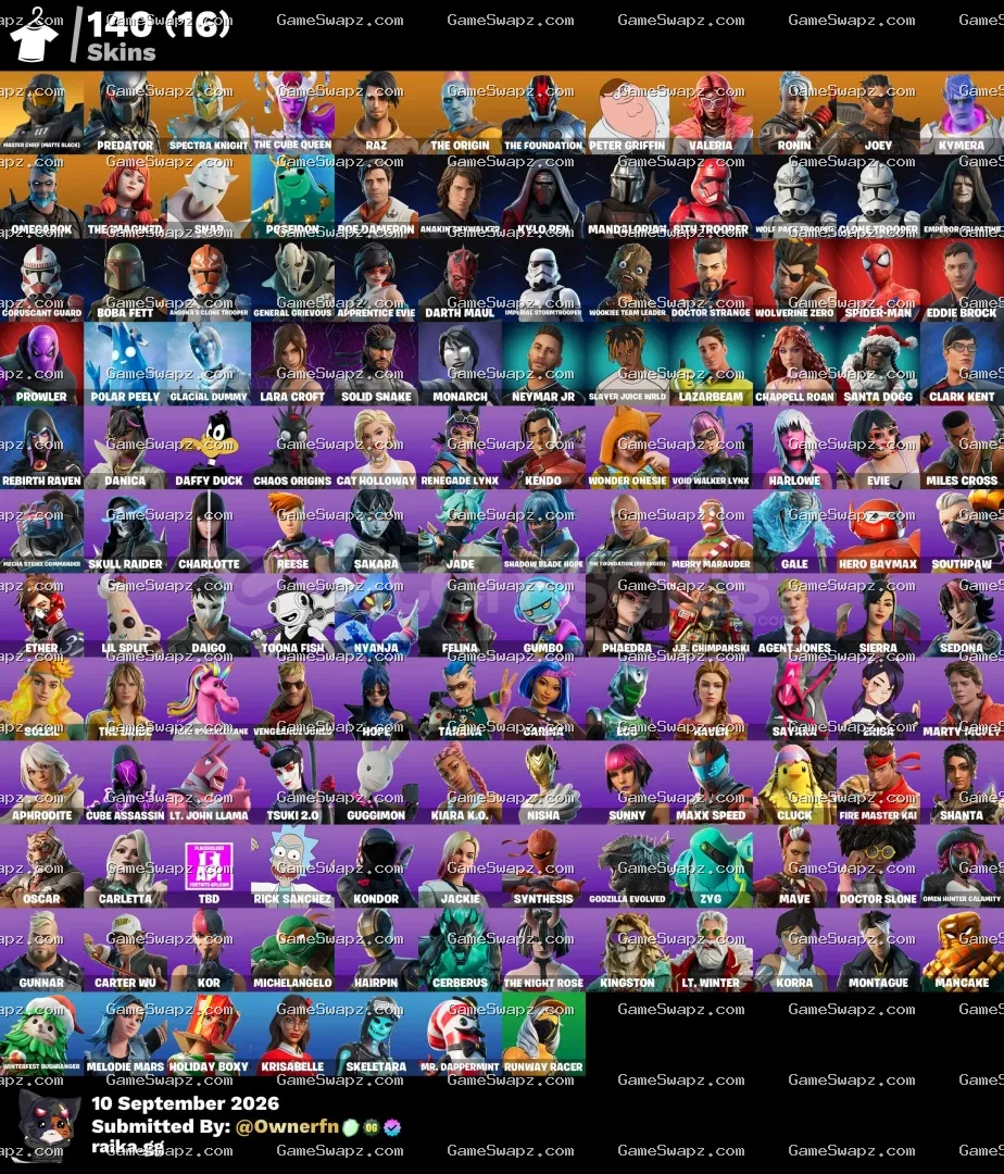 140 Skins, Lara Croft, Spider-Man, Lifetime Full Mail Access