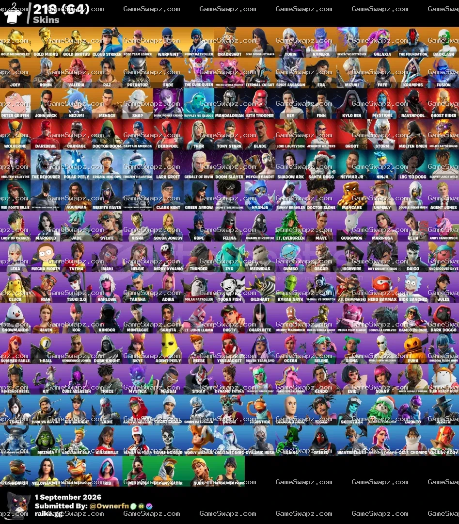 218 Skins, OG, Save the World, Lara Croft, Lifetime Full Mail Access