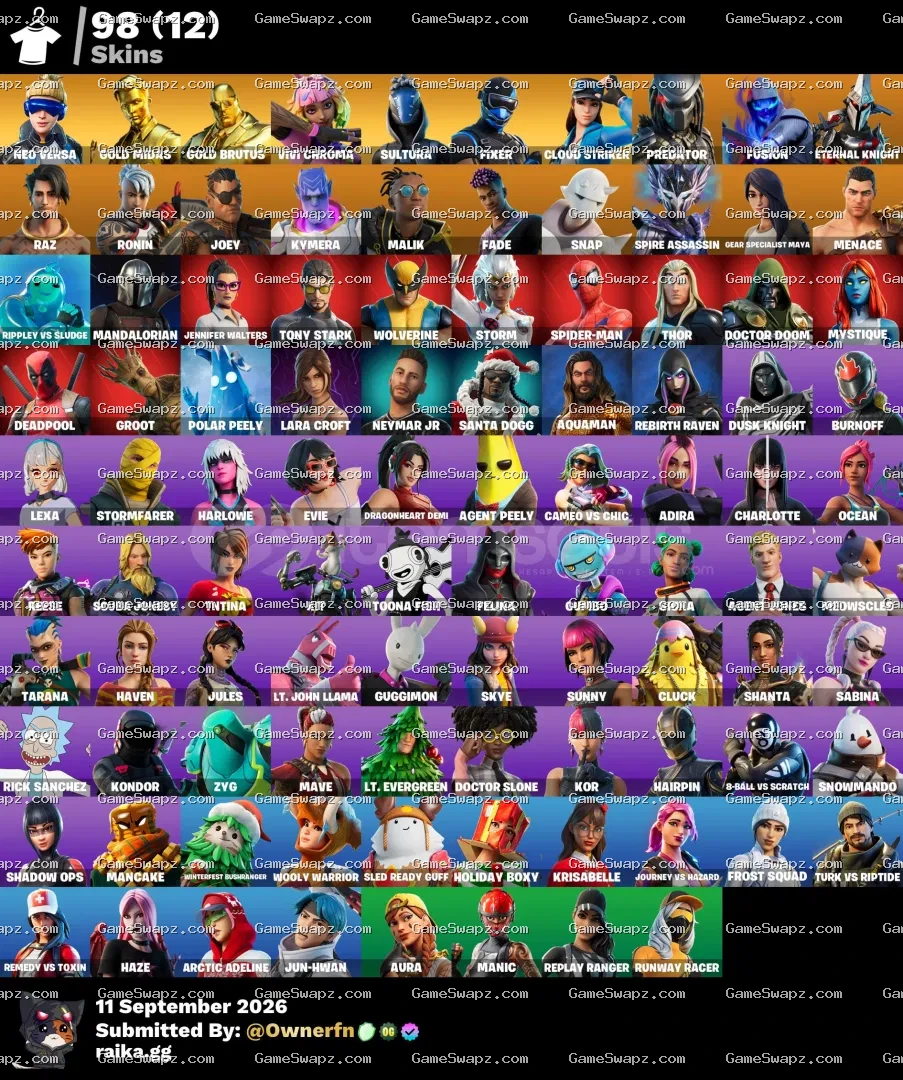 98 Skins, Neo Versa, Lara Croft, Lifetime Full Mail Access