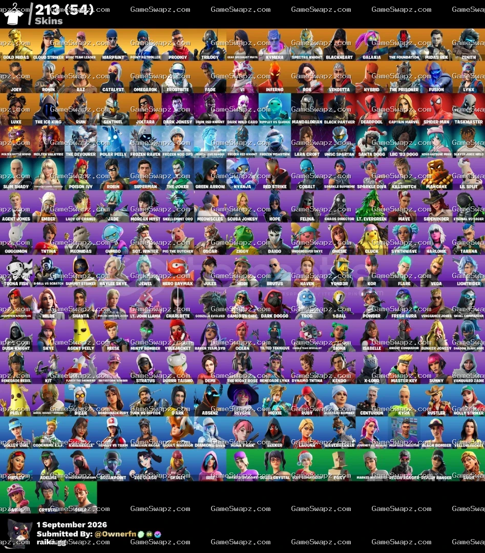 213 Skins, OG, Save the World, Lara Croft, Tryhard, Lifetime Full Mail Access