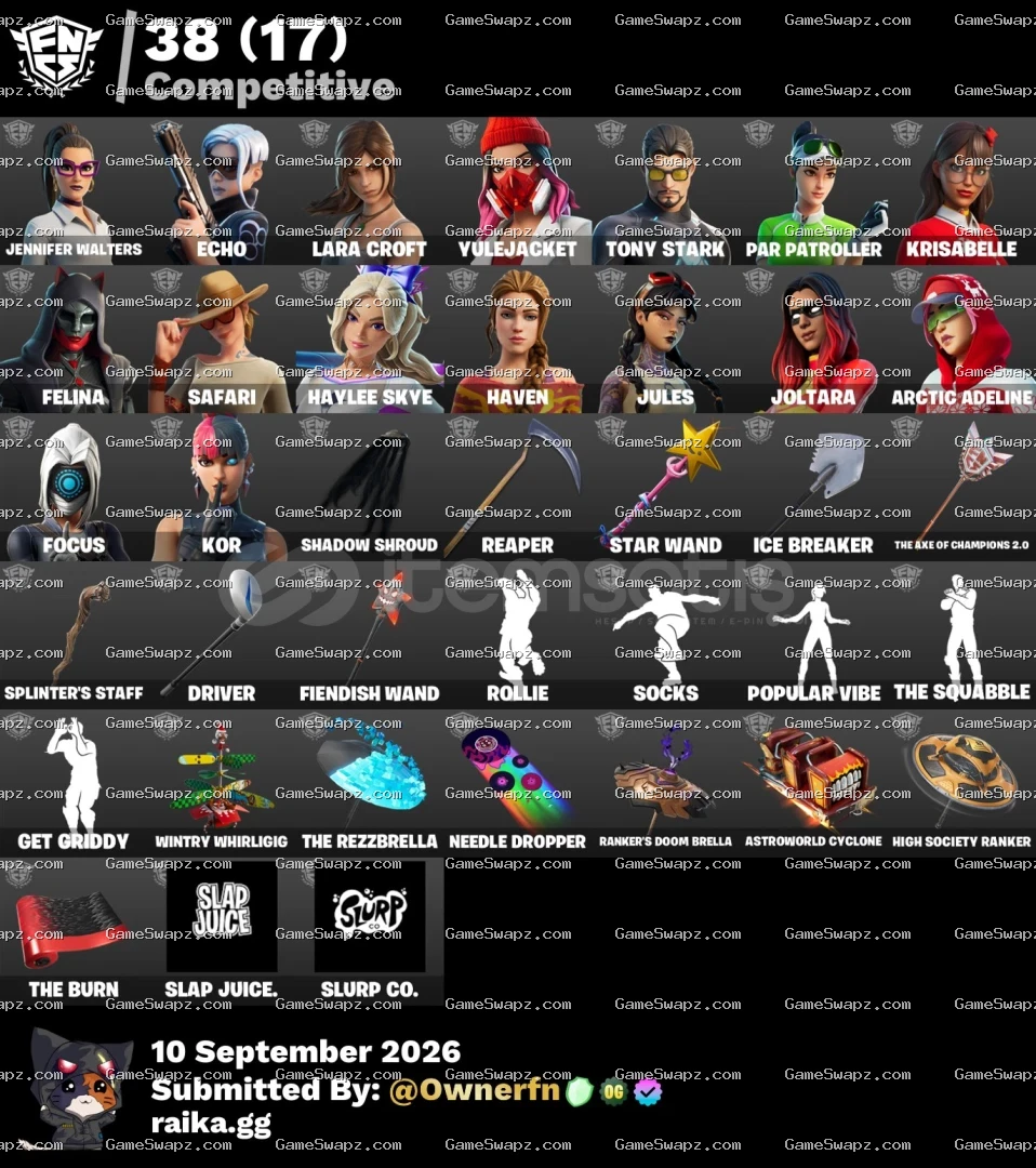97 Skins, Lara Croft, Tony Stark, Lifetime Full Mail Access