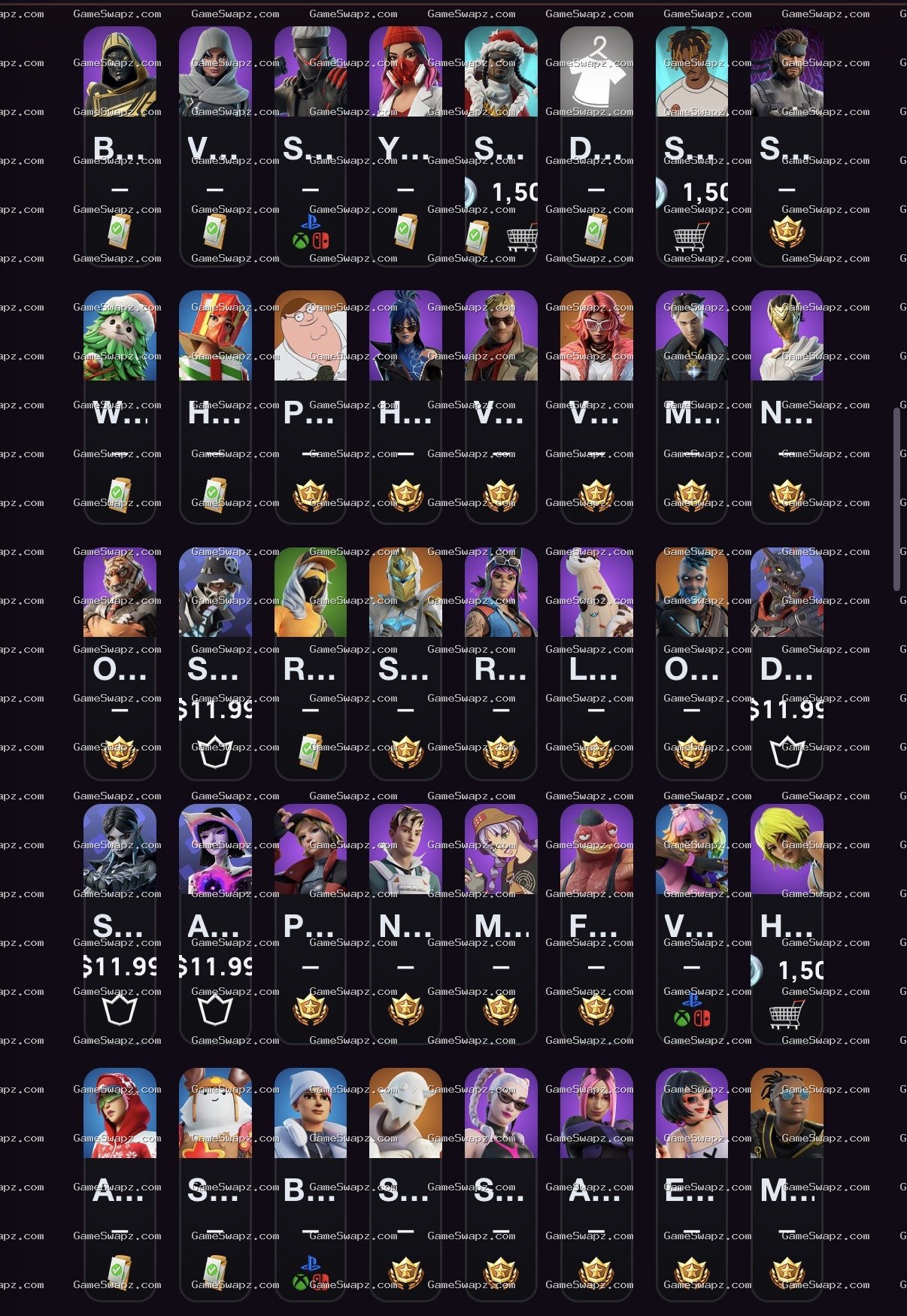 Fornite 156 skins from season 5 chapter 1