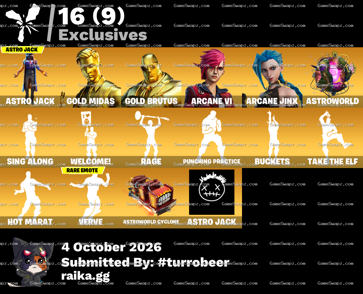 109 skins | Astro Jack | Gold Midas | Gold Brutus | Arcane Vi | Arcane Jinx | Tempest | Calamity | Predator | Catalyst |
