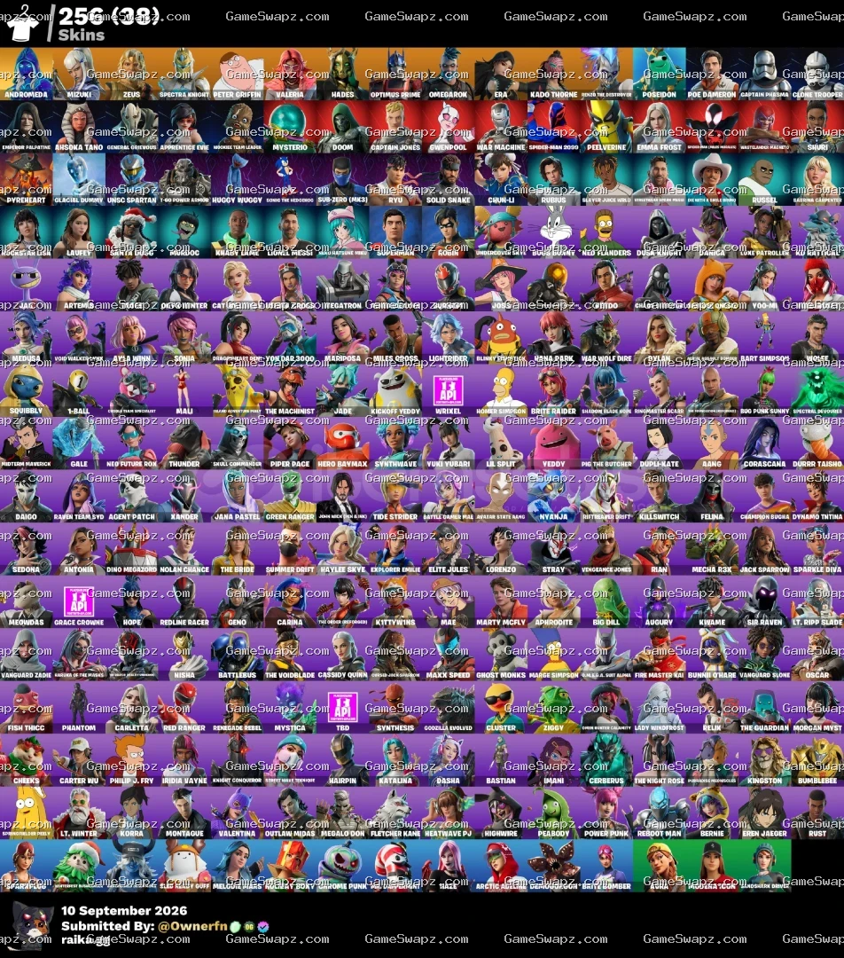 256 Skins, 38 Shop Items, Lifetime Full Mail Access